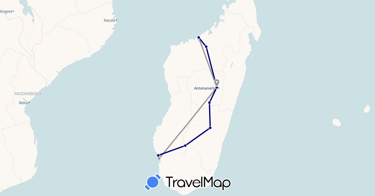 TravelMap itinerary: driving, plane in Madagascar (Africa)