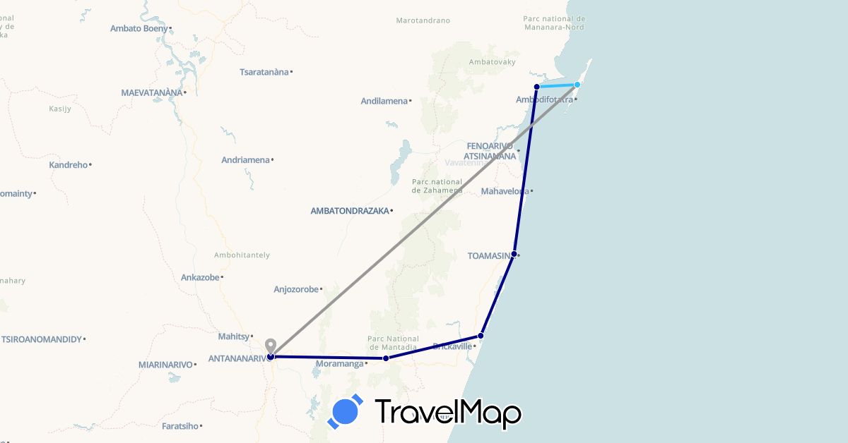 TravelMap itinerary: driving, plane, boat in Madagascar (Africa)